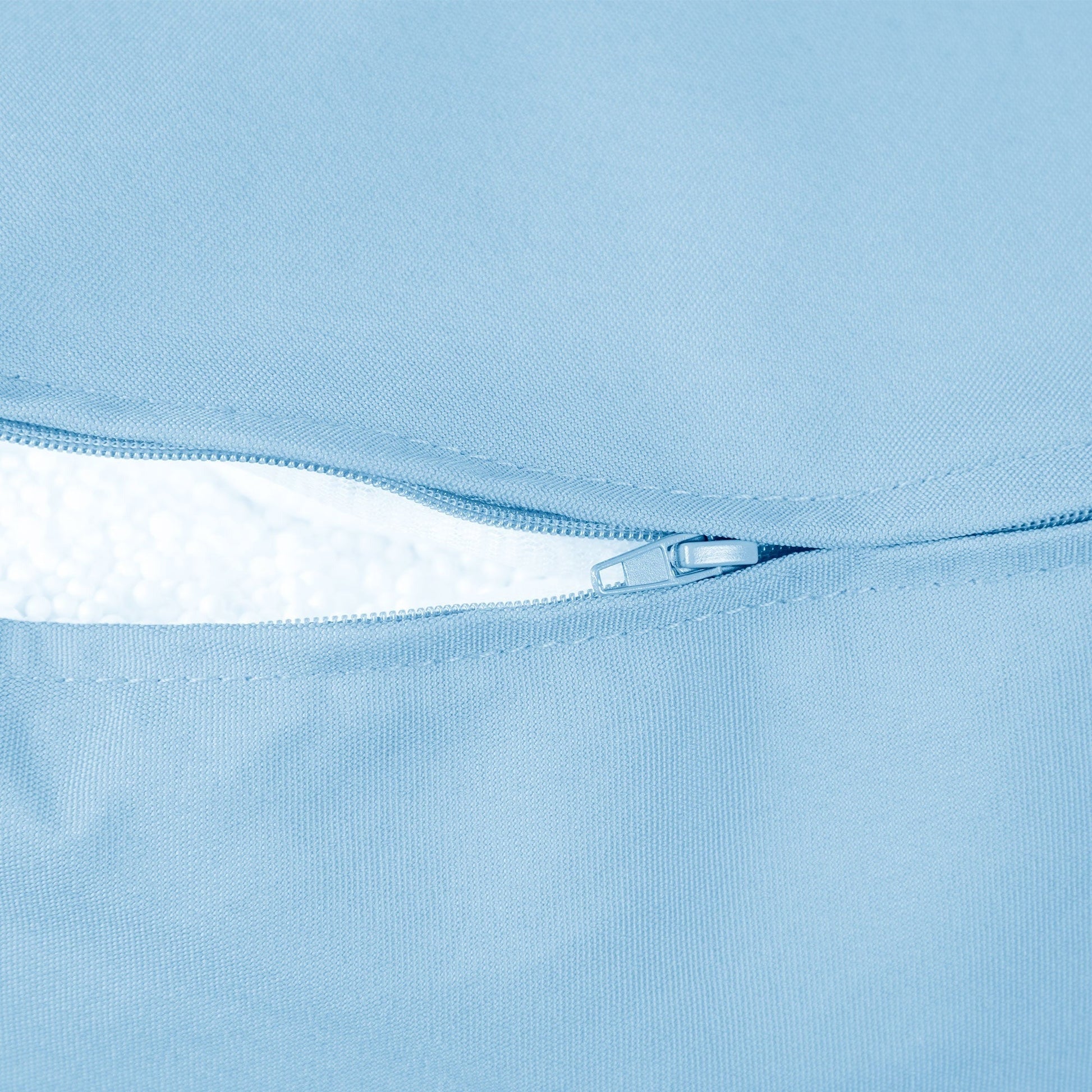 Close-up of a light blue fabric with a zipper