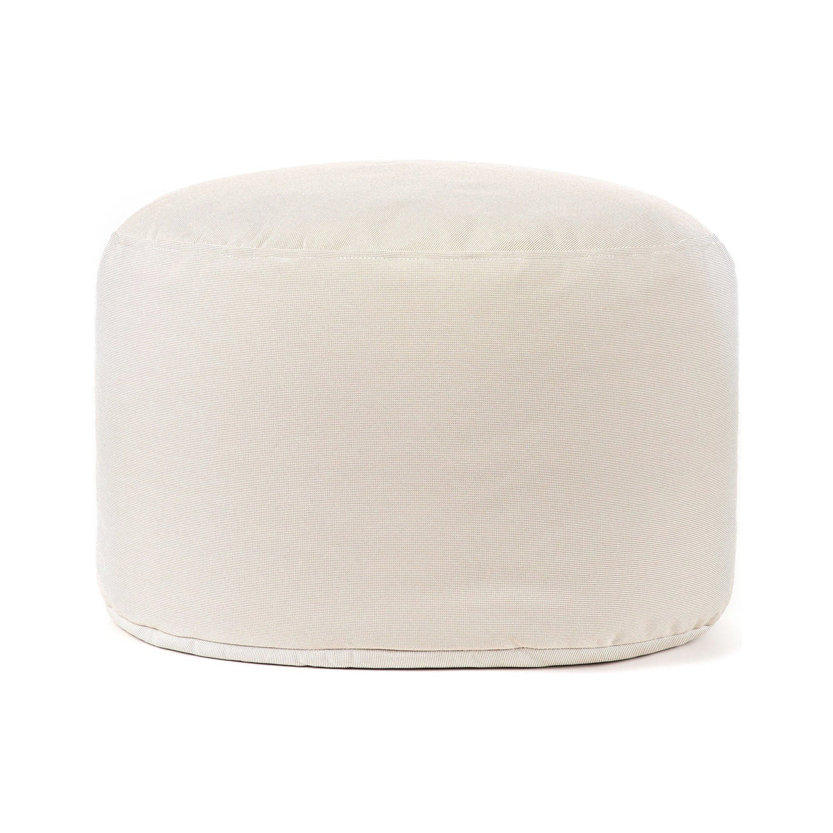 Round beige ottoman on a white background