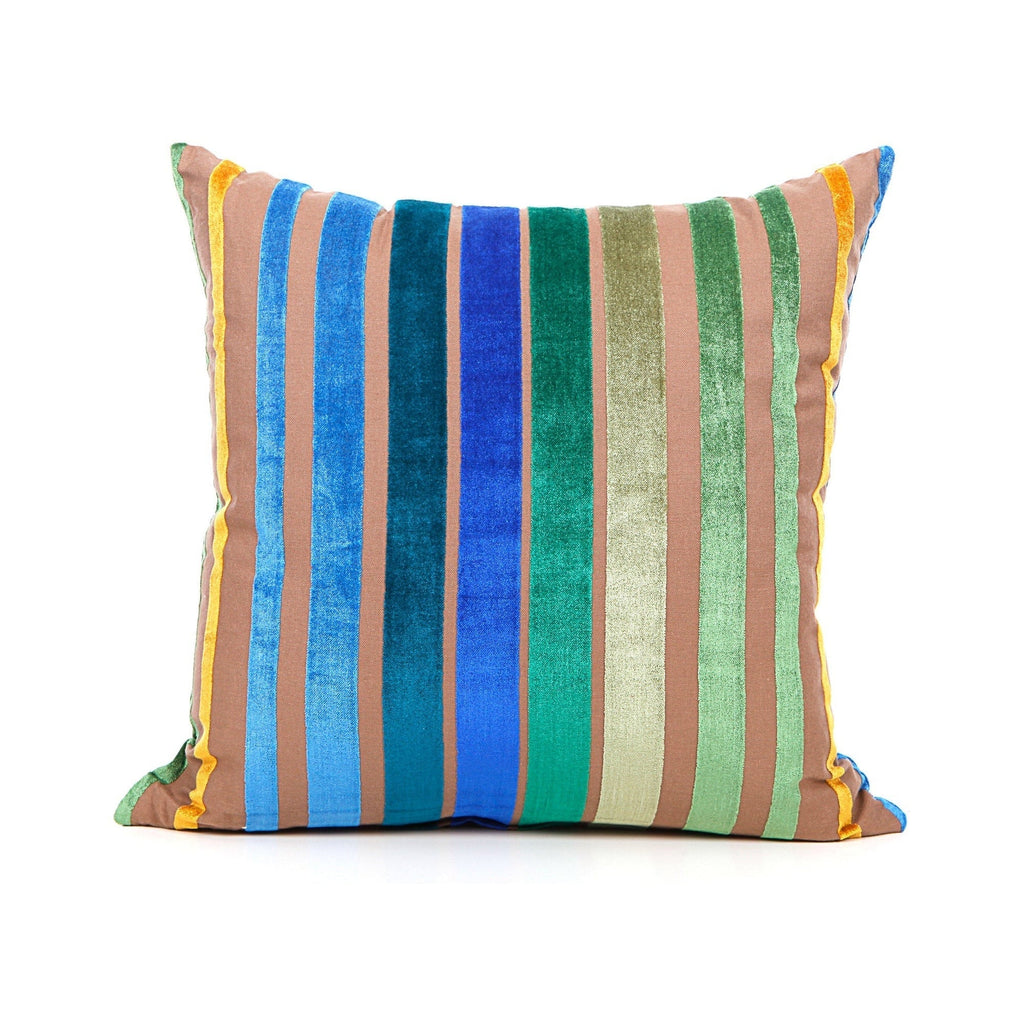 Striped pillow with multicolor pattern on a white background