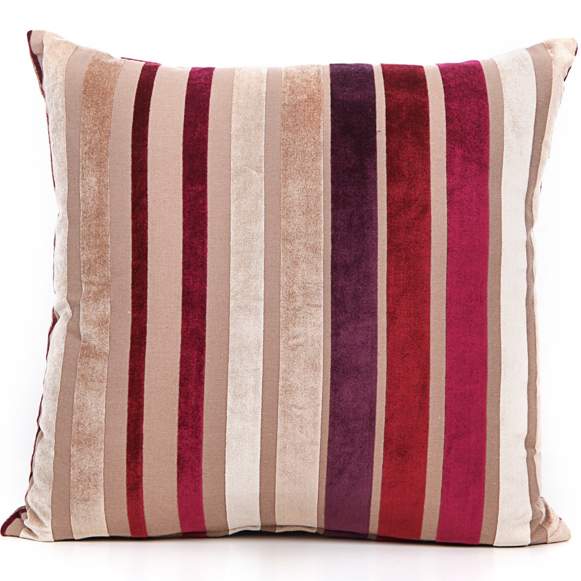 Striped pillow with red and beige pattern on a white background