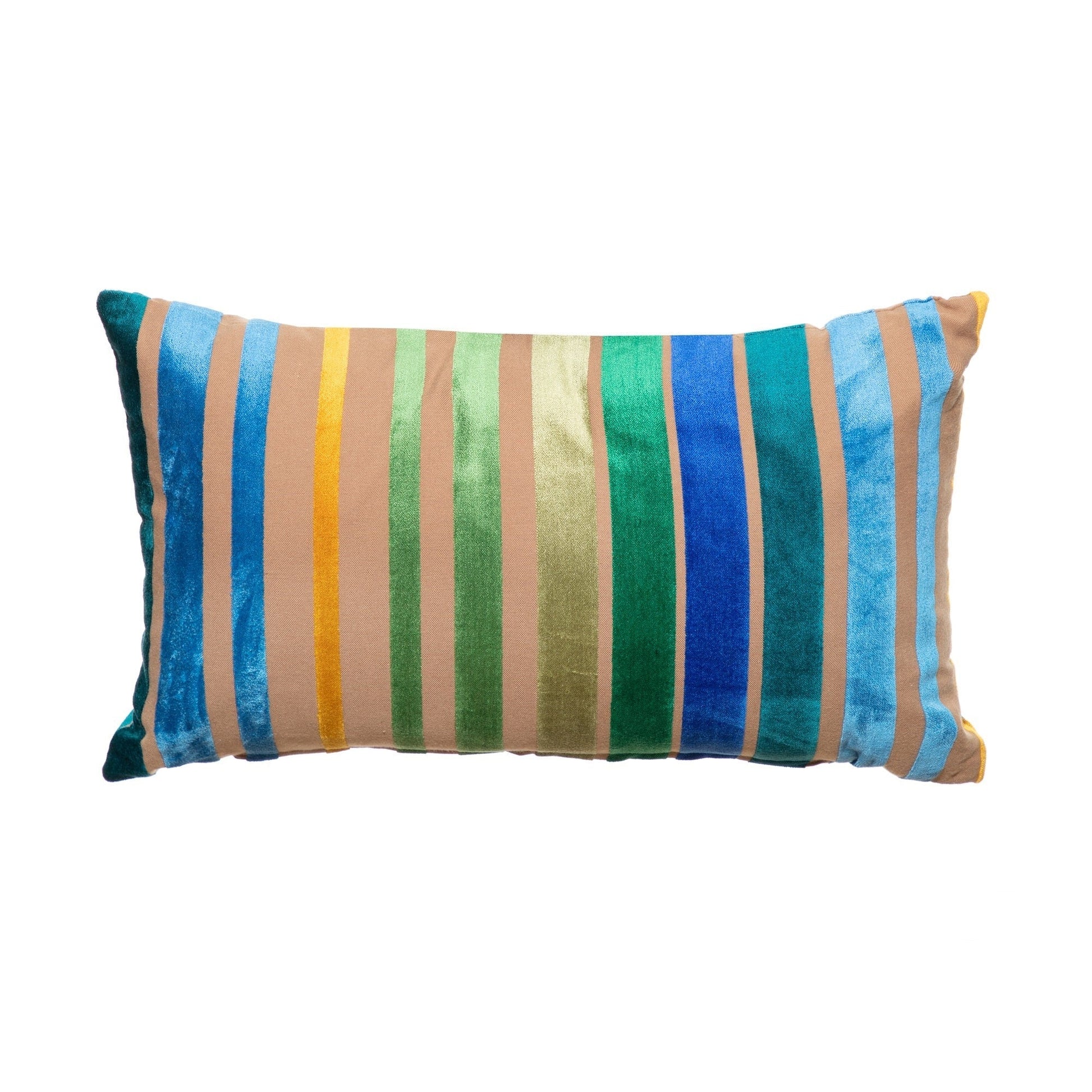 Striped pillow with multicolor pattern on a white background