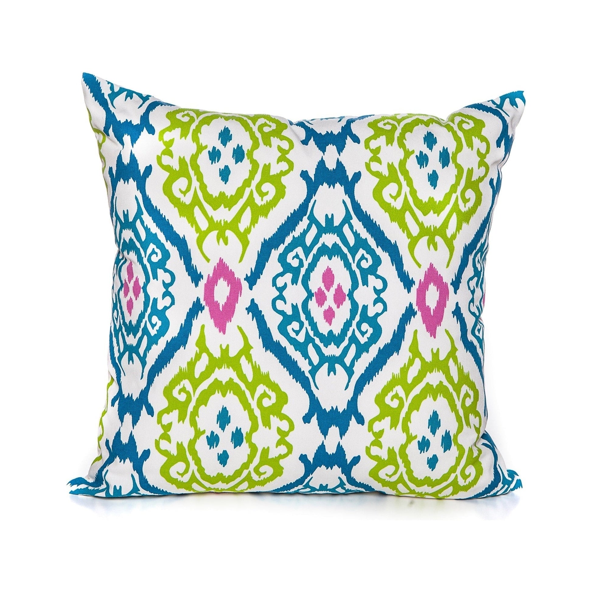 Decorative pillow with colorful geometric pattern on a white background